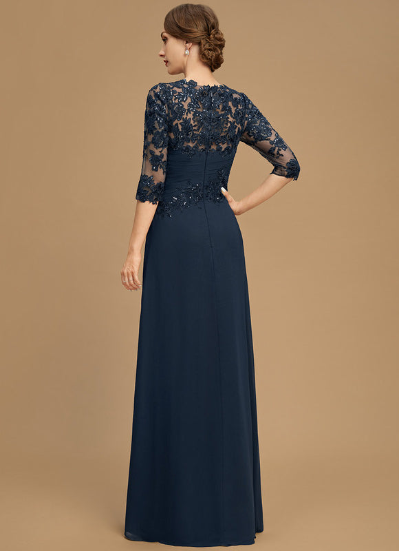 Robe Trapèze Bleue Marine Longue Dentelle - gallery 1