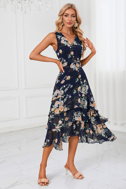 Robe Trapèze Florale Marine - gallery 2