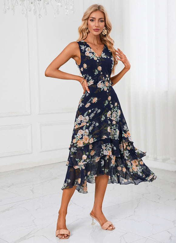 Robe Trapèze Florale Marine - gallery 2