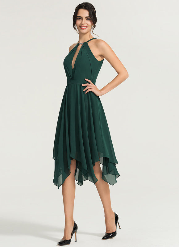 Robe Trapèze Bleue Navy Perlée Asymétrique - gallery 3
