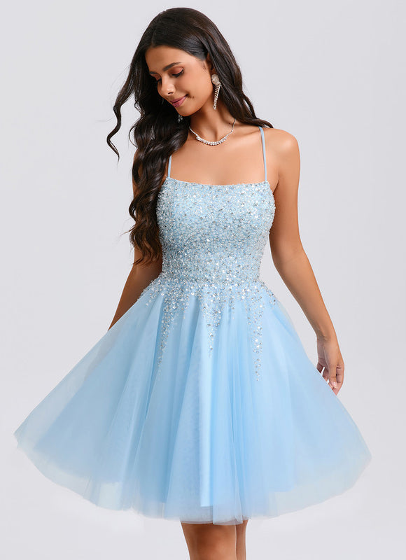 Robe Trapèze Tulle Céleste - gallery 1