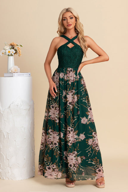 Robe Trapèze Émeraude Florale - gallery 1