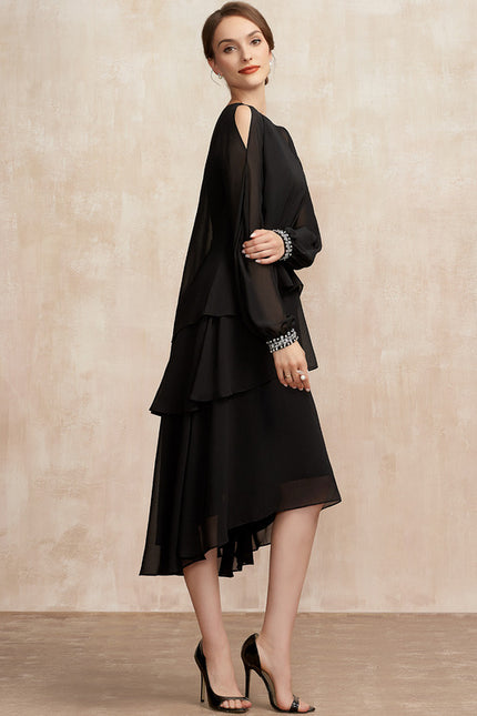 Robe Trapèze Noir Cascade Élégante - gallery 3