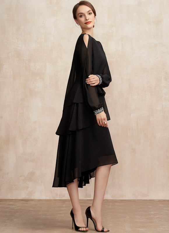 Robe Trapèze Noir Cascade Élégante - gallery 3