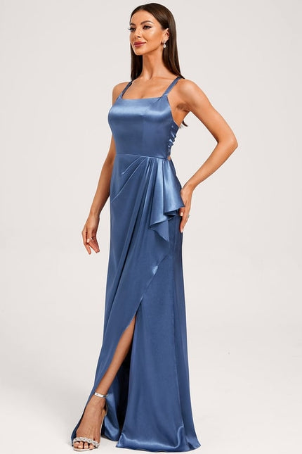 Robe Trapèze Satinée Bleu Ciel - gallery 3