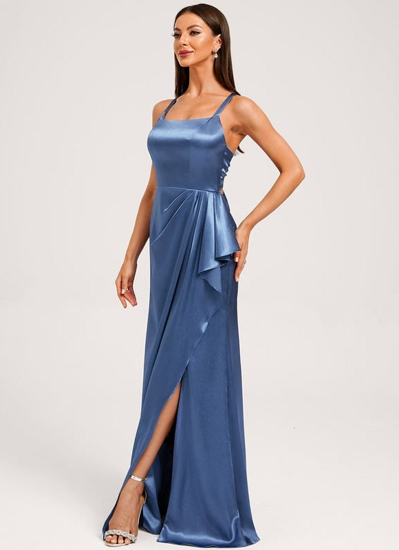 Robe Trapèze Satinée Bleu Ciel - gallery 3