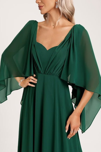 Robe Trapèze Verte Élégante Longue Mousseline - gallery 6