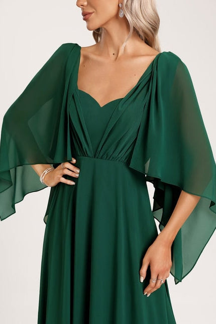 Robe Trapèze Verte Élégante Longue Mousseline - gallery 6