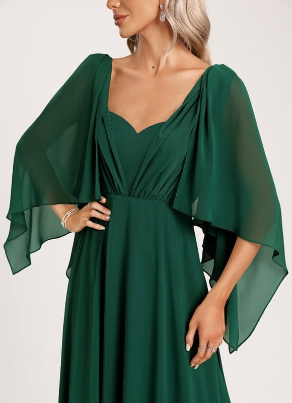 Robe Trapèze Verte Élégante Longue Mousseline - gallery 6
