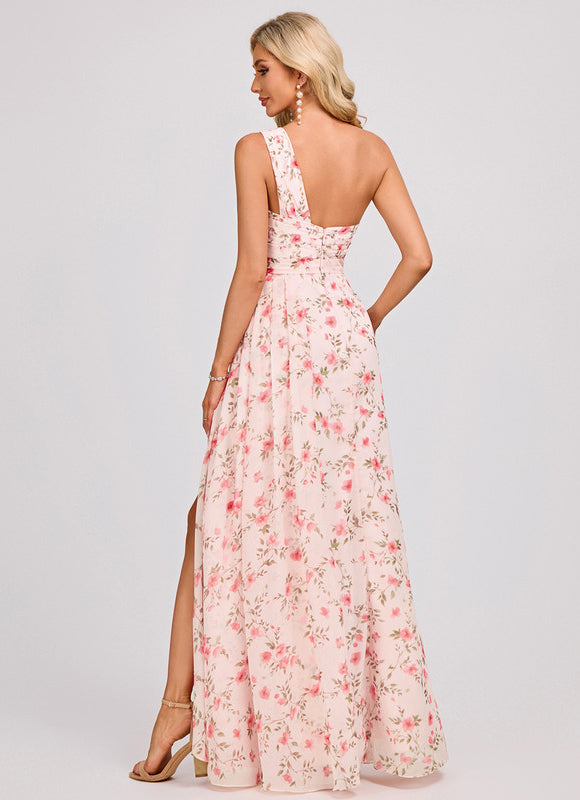 Robe Trapèze Asymétrique Beige - gallery 5