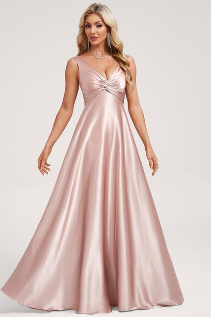 Robe Trapèze Satin Doré Élégante - gallery 1