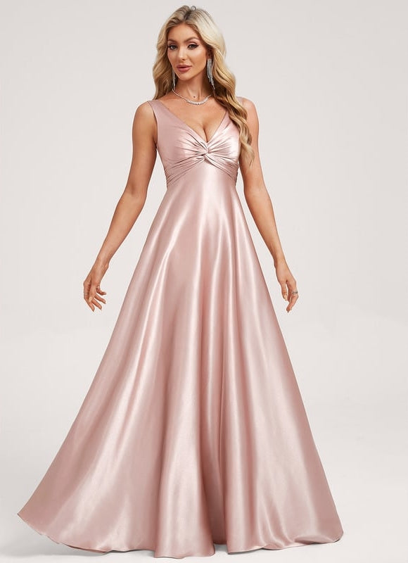 Robe Trapèze Satin Doré Élégante - gallery 1