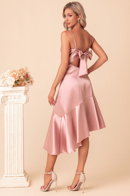 Robe Trapèze Rose Pastel Satin Mi-Longue - gallery 5