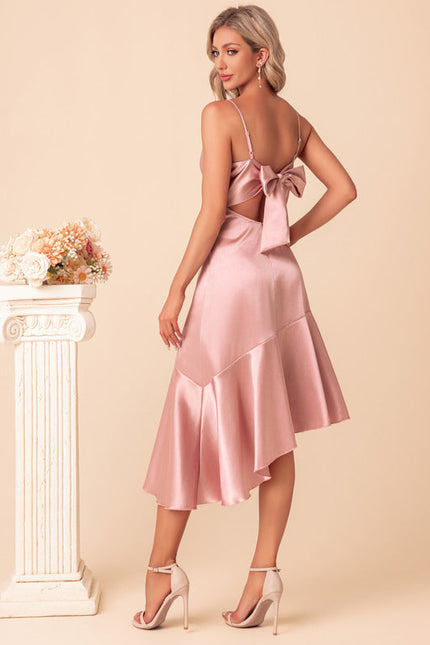Robe Trapèze Rose Pastel Satin Mi-Longue - gallery 5
