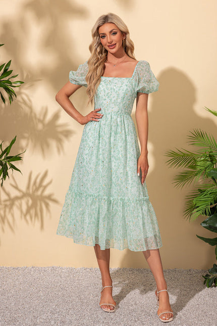 Robe Trapèze Midi Fleurie - gallery 2