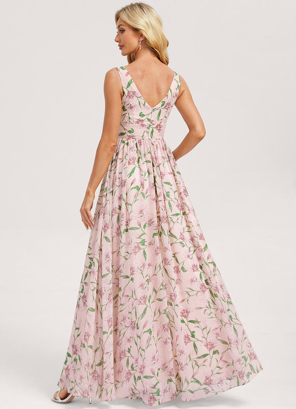 Robe Trapèze Longue Beige Élégante - gallery 4