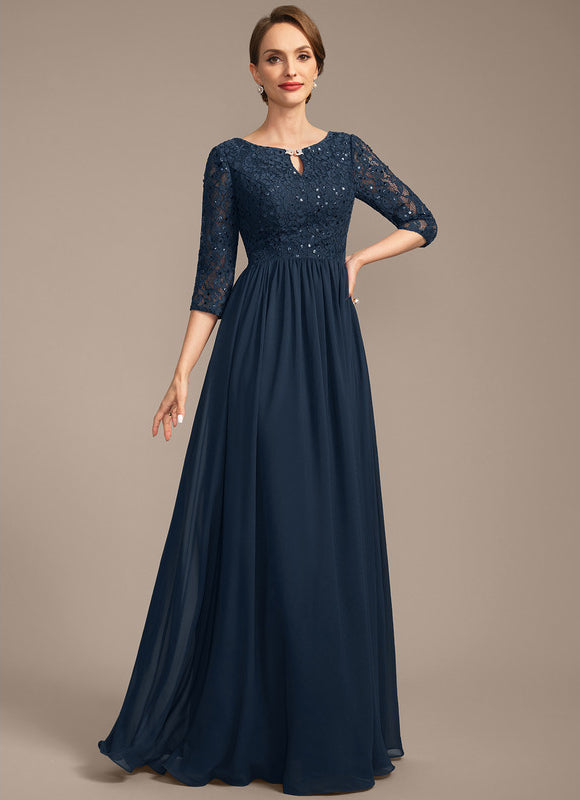 Robe Trapèze Bleu Marine Longue Dentelle Chandail Mariée - gallery 4