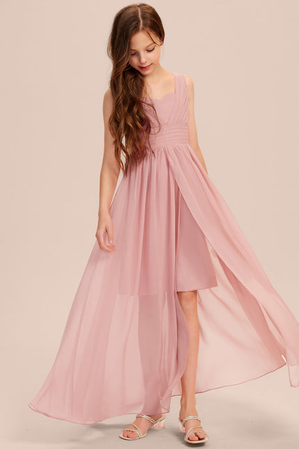 Robe Trapèze Rose Pastel Asymétrique Mousseline - gallery 6