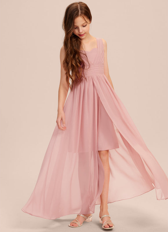 Robe Trapèze Rose Pastel Asymétrique Mousseline - gallery 6
