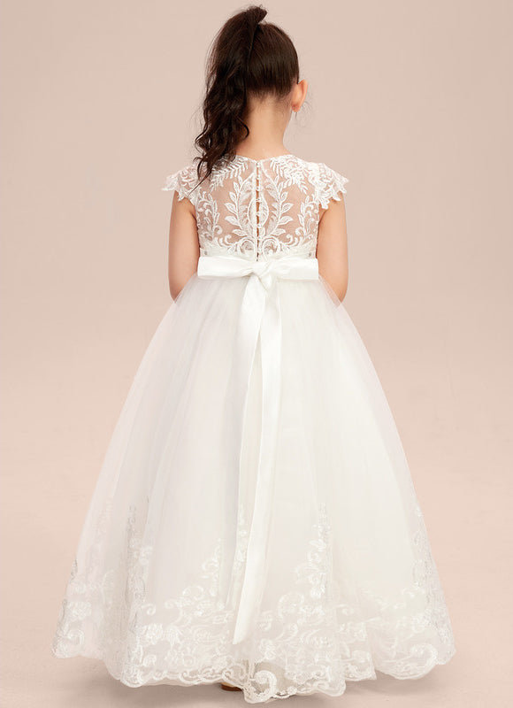 Robe Trapèze Blanche Dentelle Mariage Fille - gallery 8