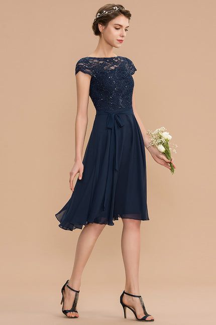Robe Trapèze Bleu Marine Dentelle - gallery 6