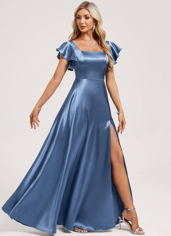 Robe Trapèze Satinée Bleu Ciel - gallery 1