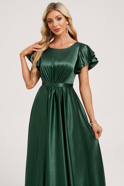 Robe Trapèze Éclat Vert Satiné - gallery 3