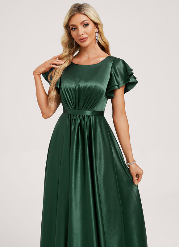 Robe Trapèze Éclat Vert Satiné - gallery 3