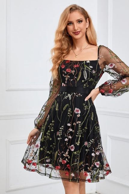 Robe Trapèze Floraison Noire - gallery 9