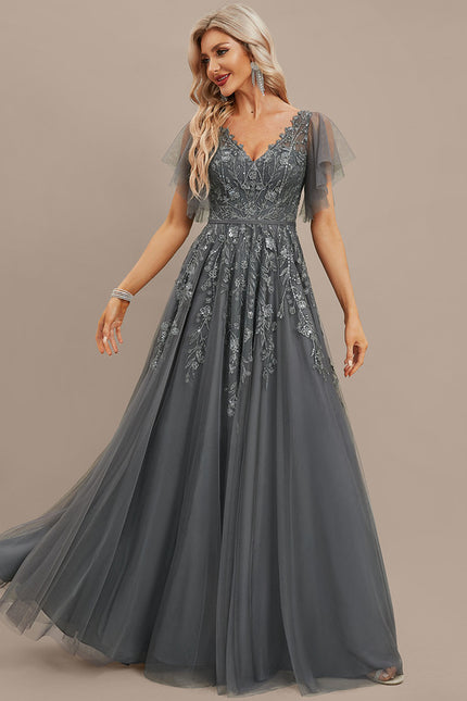 Robe Trapèze Élégance Grise Tulle - gallery 2