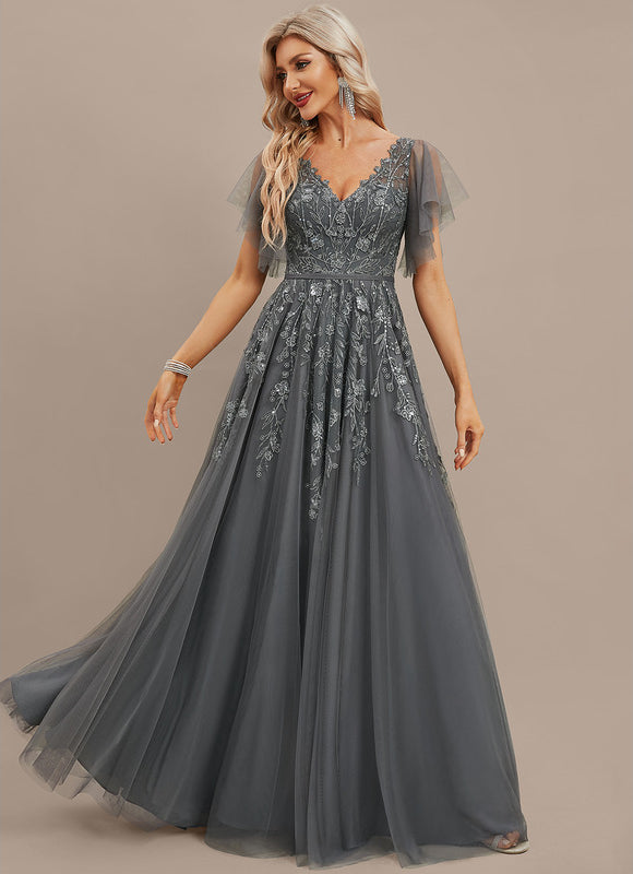 Robe Trapèze Élégance Grise Tulle - gallery 2