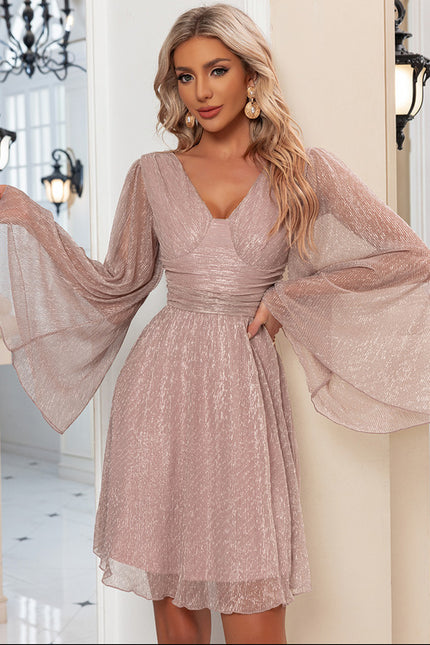 Robe Trapèze Satinée Rosée - gallery 4