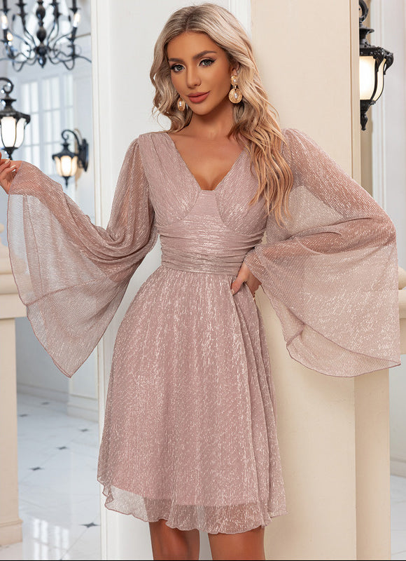 Robe Trapèze Satinée Rosée - gallery 4
