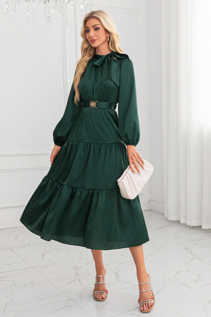 Robe Trapèze Vert Rétro Élégant - gallery 2