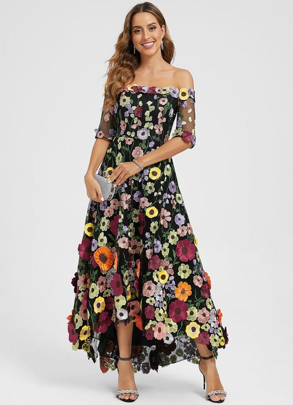 Robe Trapèze Asymétrique Éclat Floral - gallery 2