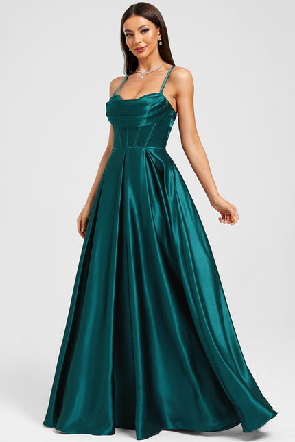Robe Trapèze Satin Émeraude - gallery 4
