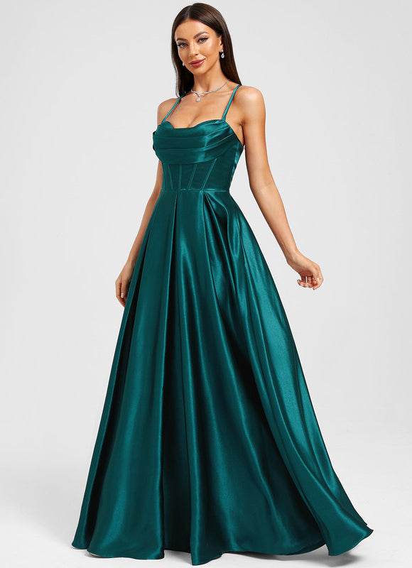 Robe Trapèze Satin Émeraude - gallery 4