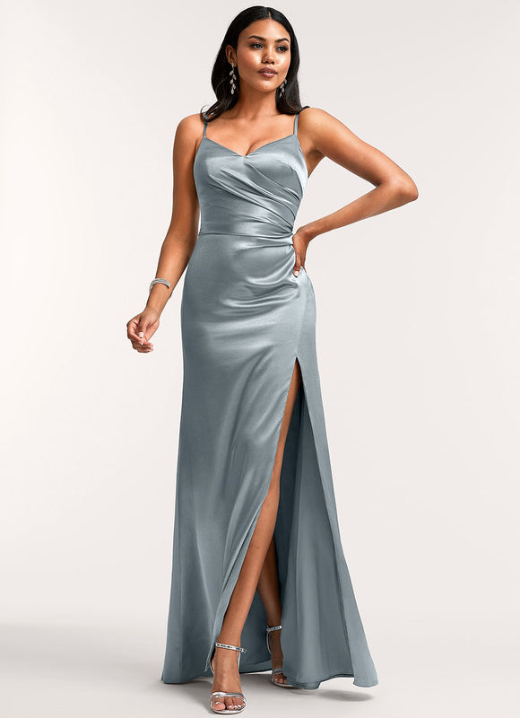 Robe Trapèze Satin Doré Élégante - gallery 1