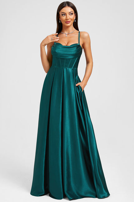 Robe Trapèze Satin Émeraude - gallery 2