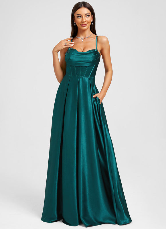 Robe Trapèze Satin Émeraude - gallery 2