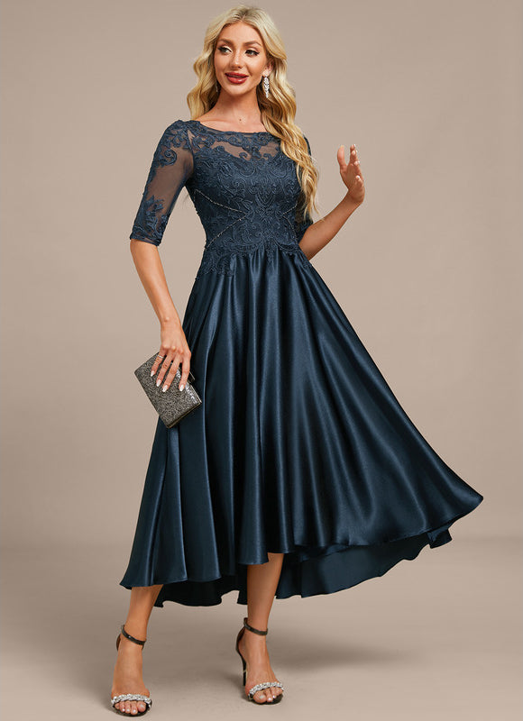 Robe Trapèze Élégance Marine Satinée - gallery 5