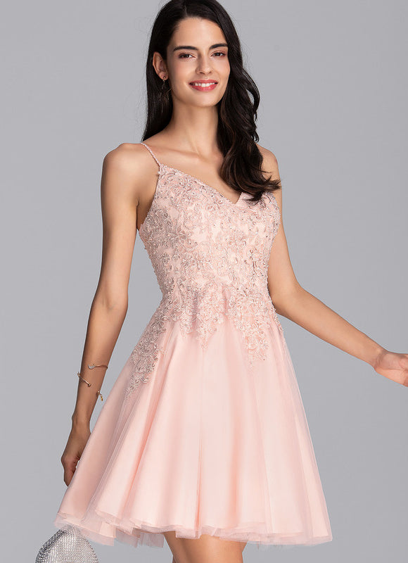 Robe Trapèze Rose Poudré Élégant - gallery 4