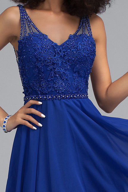 Robe Trapèze Bleu Marine Dentelle Et Mousseline - gallery 6