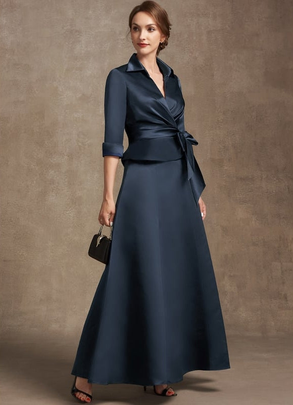 Robe Trapèze Bleu Satiné Longueâ€“Collier Plissé - gallery 4