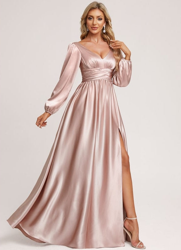Robe Trapèze Satin Doré Élégante - gallery 4