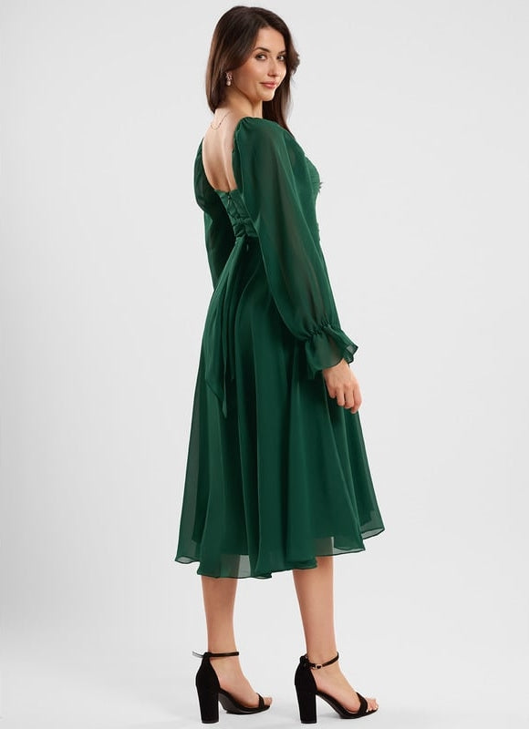Robe Trapèze Flottante Verte - gallery 4