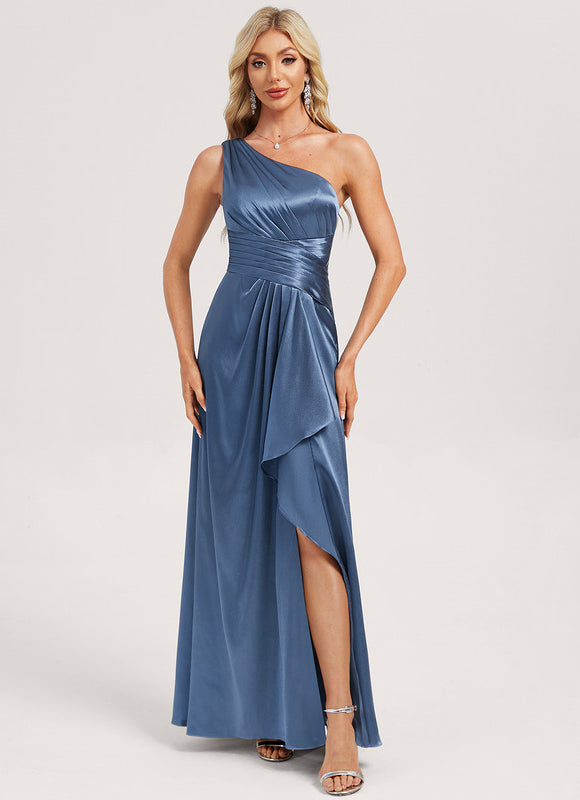 Robe Trapèze Bleu Satiné Élégant
