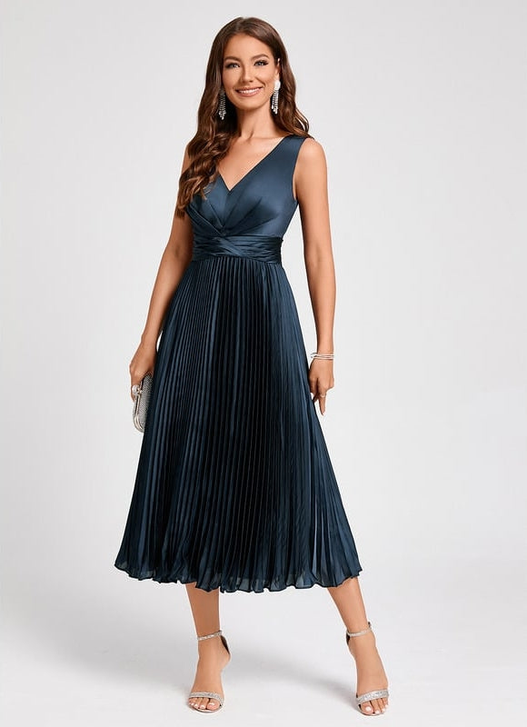 Robe Trapèze Plissée Satinée - gallery 1