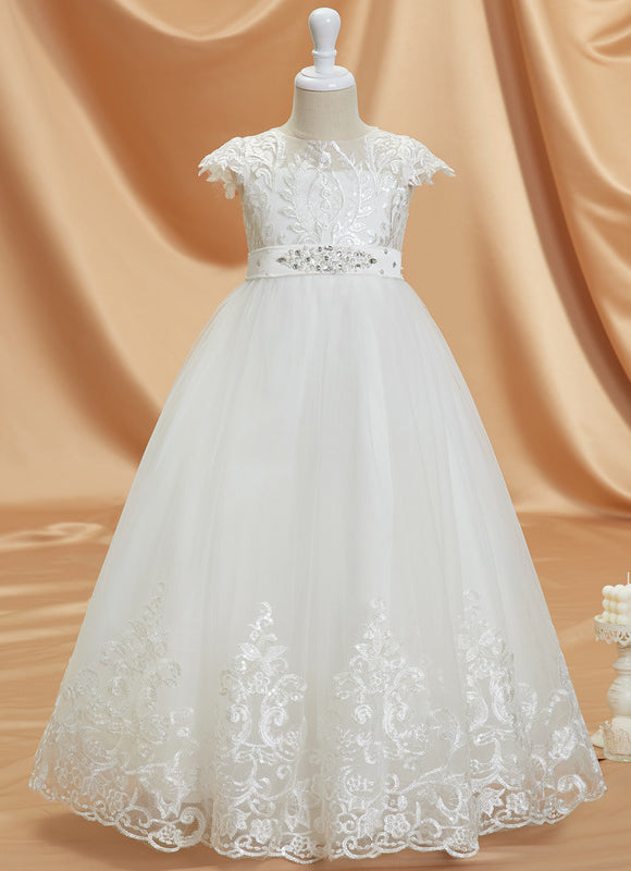 Robe Trapèze Blanche Dentelle Mariage Fille