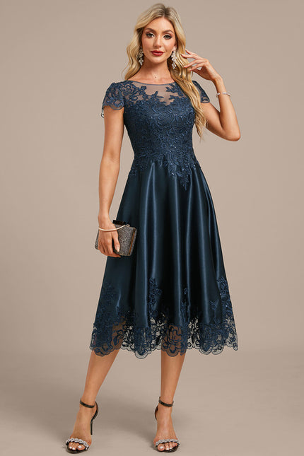 Robe Trapèze Satinée Marine Étoilée - gallery 5